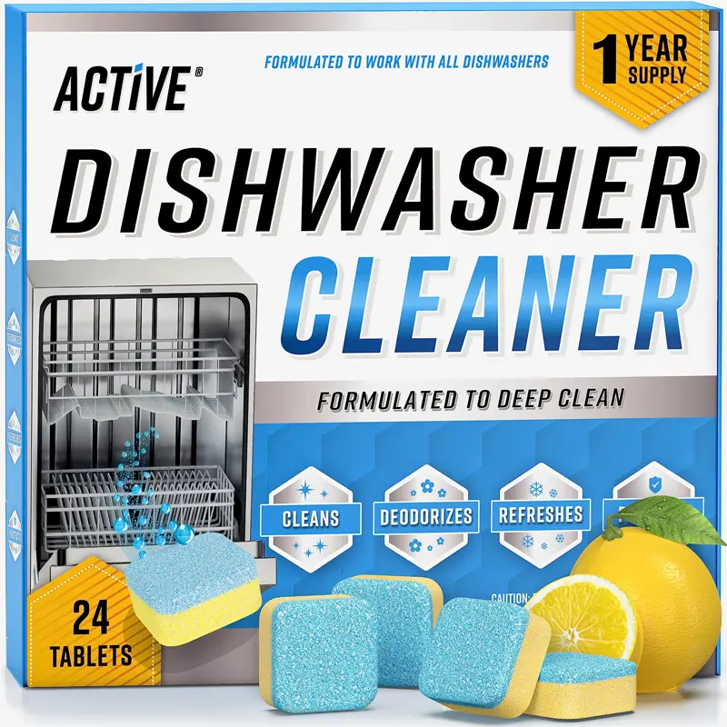 Dishwasher Cleaner And Deodorizer Tablets - 24 Pack High Performance Deep Cleaning Descaler Pods Formulated To Clean Dish Washer Machine, Heavy Duty And Septic Safe, Natural Remover For Limescale, Hard Water, Calcium, Odor, Smell - 12 Month Supply