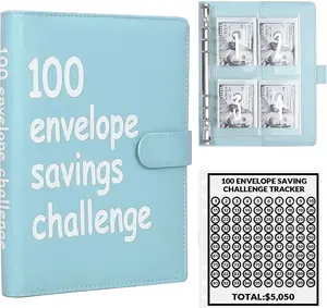 100 Envelopes Money Saving Challenge, 100 Envelope Challenge Binder, Easy and Fun Way to Save $5,050, Savings Challenges Budget Book Binder with Cash Envelopes for Office,Home,School (Blue、pea green) daily schedule Transparent