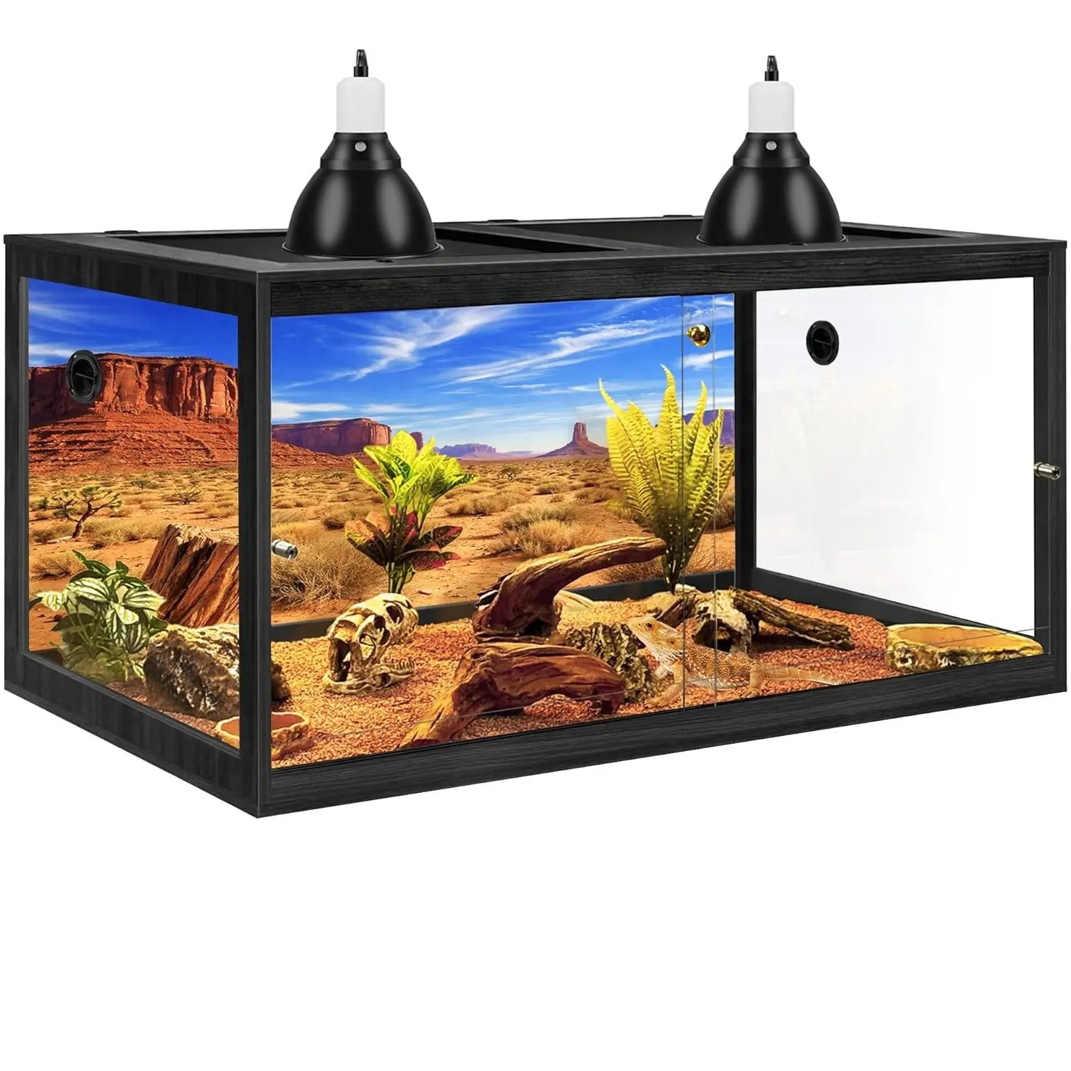 PROLEE 120 Gal Rectangle Wood Bearded Dragon Tank, 4x2x2 Reptile Enclosure with Tempered Glass Sliding Doors, Lockable Front Opening, Metal Mesh Top for Lizards, Superior Strength & Ventilation & Ample Space, Easy Assembly
