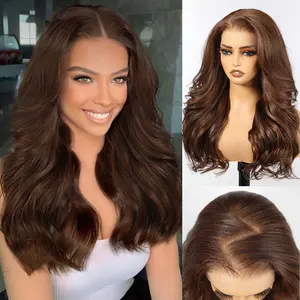 HAIRCUBE  24 Inch Chocolate Brown Long Curly Layered Wigs 13x6 HD Synthetic Lace Front Wig Glueless Wigs for Women Daily Use