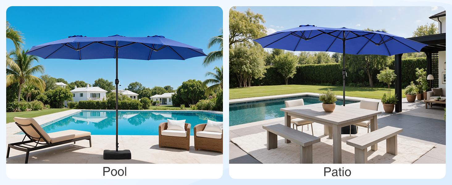 15ft Large Patio Umbrella with Base Included, Rectangle Table Umbrella Outdoor Patio, Outside Umbrellas for Deck, Market, Backyard 15ft Large Patio Umbrella with Base Included, Rectangle Table Umbrella Outdoor Patio, Outside Umbrellas for Deck, Market, Backyard