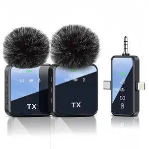 3-in-1 Wireless Lavalier Microphone,for iPhone/Android/Camera, Up to 328ft Transmission, Up to 18H Battery, Mini Microphone for Record Interview, Vlogs, YouTube