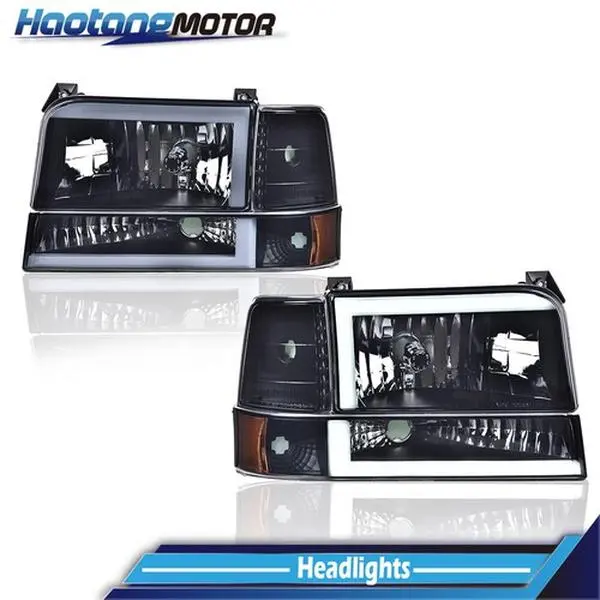 CROSSDESIGN LED Car Lights - 6PC Black LED DRL Headlights, Corner Lamps, Bumper Lamps Compatible with 1992-1996 FORD F150-F350, Led Lights