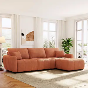 110" Modular Sectional Sofa, L-Shaped Boucle Fabric Couch Set with Movable Ottoman, Extra Deep Seats, Free Combination Design, High Density Foam, Sturdy Metal & Wood Frame for Living Room, Apartment