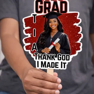 Custom 2026 Graduation Handheld Fan Thank God I Made It Grad Party Favor Personalized Die Cut Photo Fan Class of 2026 Senior Fan