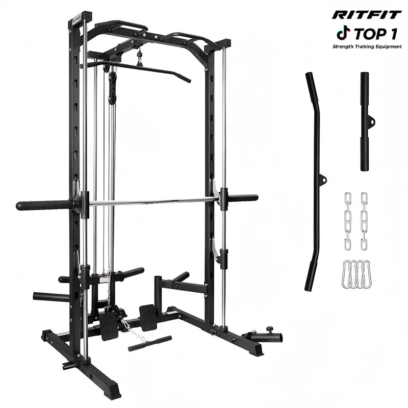 RitFit PSR05 Multifunctional Smith Machine with 13 Accessories Included smith  machine squat machine power rack Home Gym System Home Gym Station Strength Training Equipment(Black/Pink), Home Exercise Machine, Lat Pulldown System