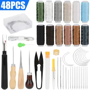 48Pcs Leather Sewing Kit - Thread Stitching Needles Awl Hand Tools Kit,Portable Leather DIY Sewing Craft set Kit,Sewing supplies,For beginners