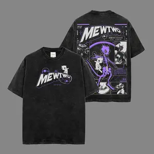 [AniWear25] Mewtwo Graphic Premium 100% Acid Wash Hoodie-Shirt, Anime Graphic Shirt, Streetwear Unisex Oversize Gift for Anime Lovers Oversized