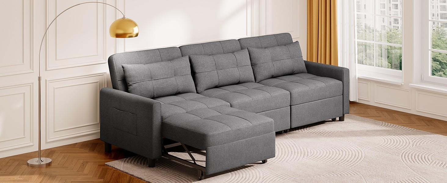 Gizoon Sectional Sleeper Sofa, 84 Inch Pull Out Couch with Adjustment Backrest & Ottoman, Convertible Sectional Couch Bed for Living Room, Guest Room, Dark Grey home deco Gizoon Sectional Sleeper Sofa, 84 Inch Pull Out Couch with Adjustment Backrest & Ottoman, Convertible Sectional Couch Bed for Living Room, Guest Room, Dark Grey home deco