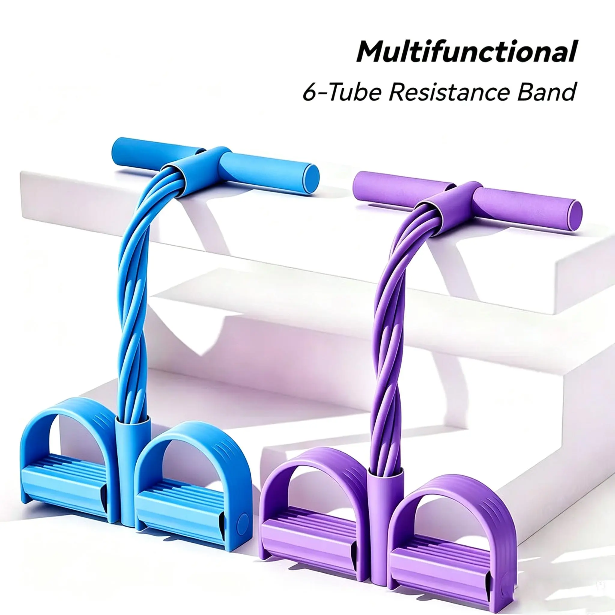 6-Strand Heavy Duty Abdominal Crunch Assist Equipment, Non-Slip ft Pedal & Resistance Bands, Portable Home Strength Training Tool for Leg & Core Workouts