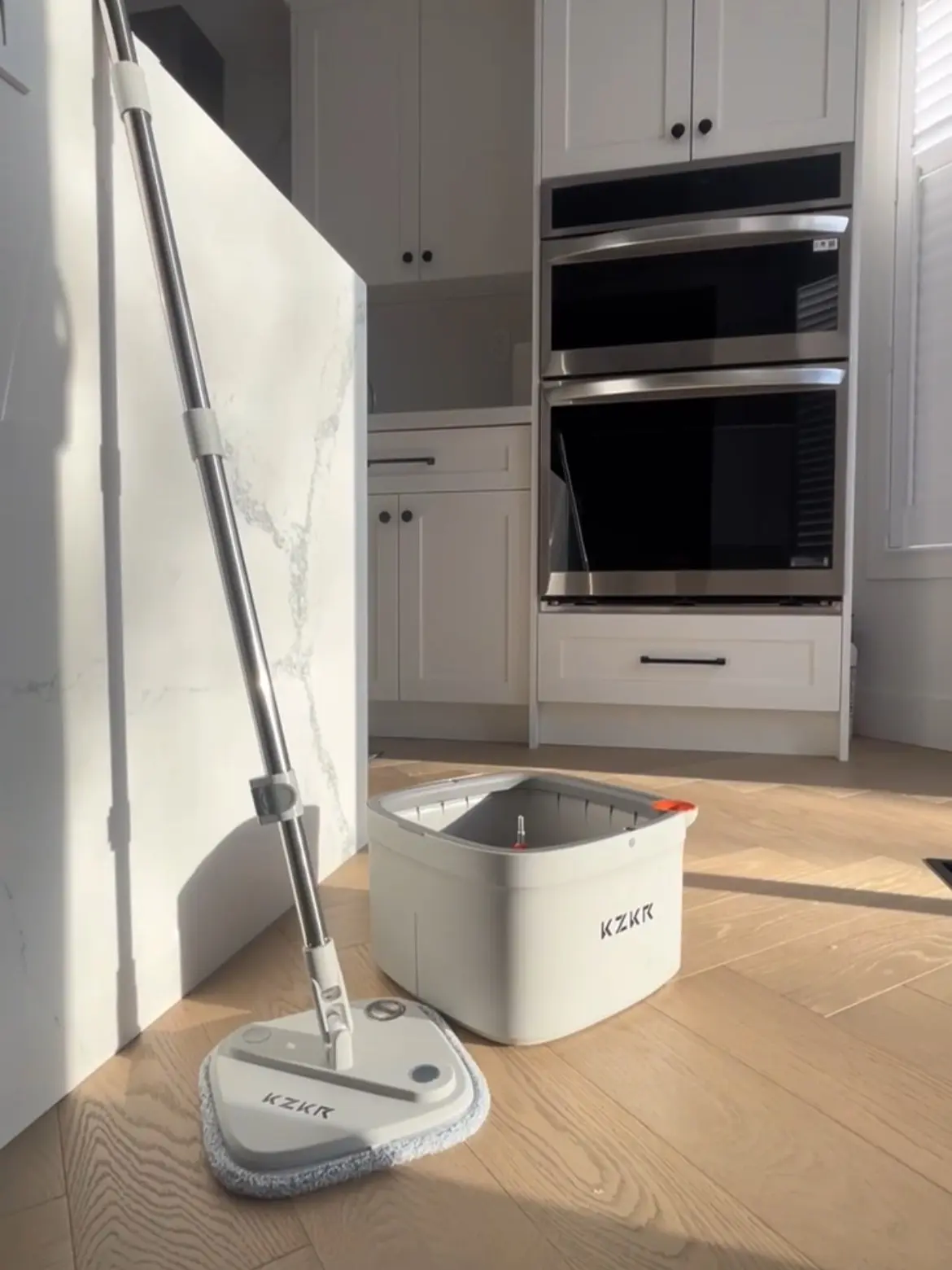 KZKR Easy Wring Rotating Spin Mop and Bucket Set - Compact Water Tank, Thick Washable Microfiber Cloth, 360° Rotates Extendable Handle, Stainless Steel Upgraded System, Wet/Dry Mode for Home Cleaning Supplies