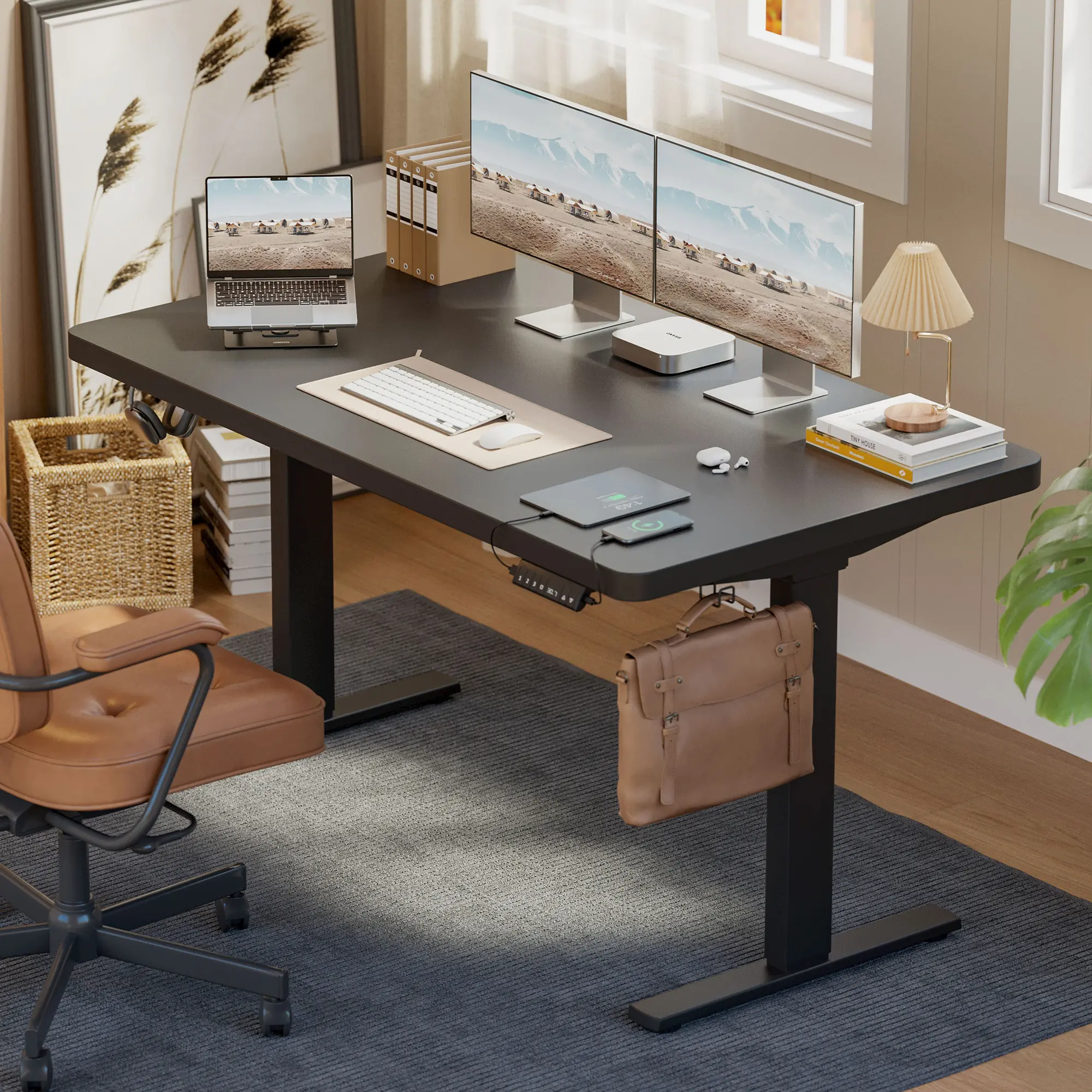 Dual Motor Electric Adjustable Standing Desk, Computer Desk with Memory Controller, Home Office Desk with Seamless tabletop,265 lbs Weight Capacity,Black/White/Rustic Brown/Oak(Two packages)