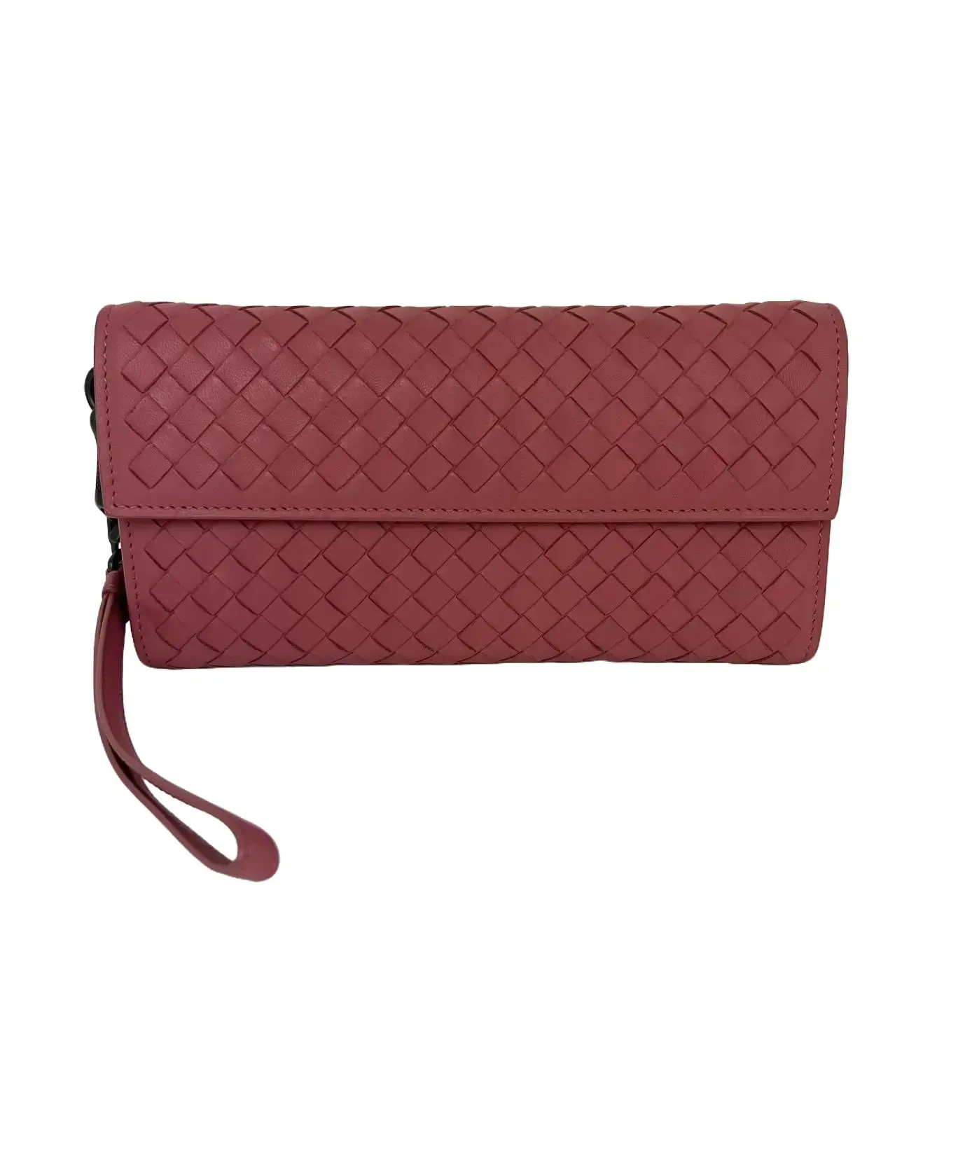 Pre-owned Bottega Veneta Leather Small Leather Goods Intrecciato Pink Flap Wallet Wristlet