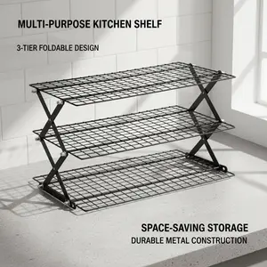 Holiday Baking 4-Tier Collapsible Cooling Rack - Foldable Black Metal Baking Stand, Perfect Gift for Baking Lovers, Christmas, Thanksgiving & Home Party Use