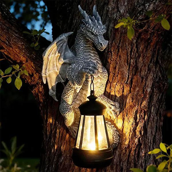 Garden Statues Tree Hugger Dragon - Dragon Statue Solar Lights Outdoor Patio Wall Decor,Christmas& Mothers Day&Birthday Gifts for Grandma Mom Women,Ideas Arts Crafts Waterproof Resin Lantern