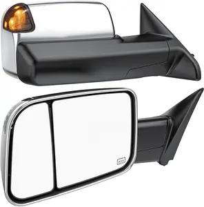 Smoked Power Heated Tow Mirrors Compatible with 2009-2018 Dodge Ram 1500, 2010-2018 2500 3500, 2019-2024 1500 Classic Flip Up Extended Trailer Towing Side Mirrors with Puddle Light, Chrome Housing