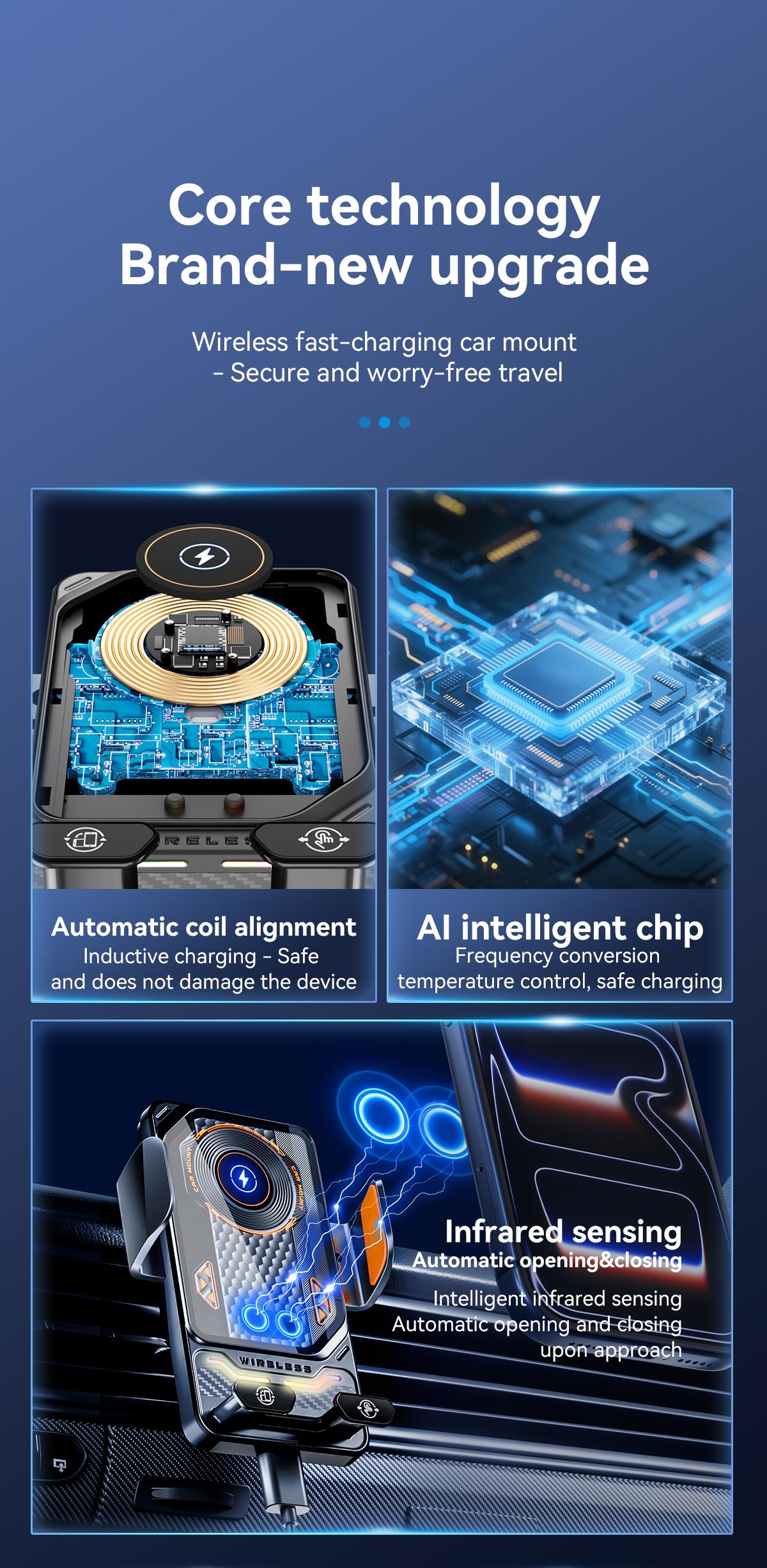 Wireless Car Charger Fast Rotatable Auto Clamping Car Charger Phone Holder fit iPhone Pro  tags Smartphone Cellphone Charging Electronic magnetic 360 rotating Lightning Bracket