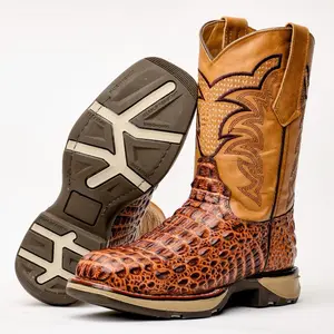 Tan Caiman Hornback Leather Boots With 3D Lightweight Sole - Composite Toe