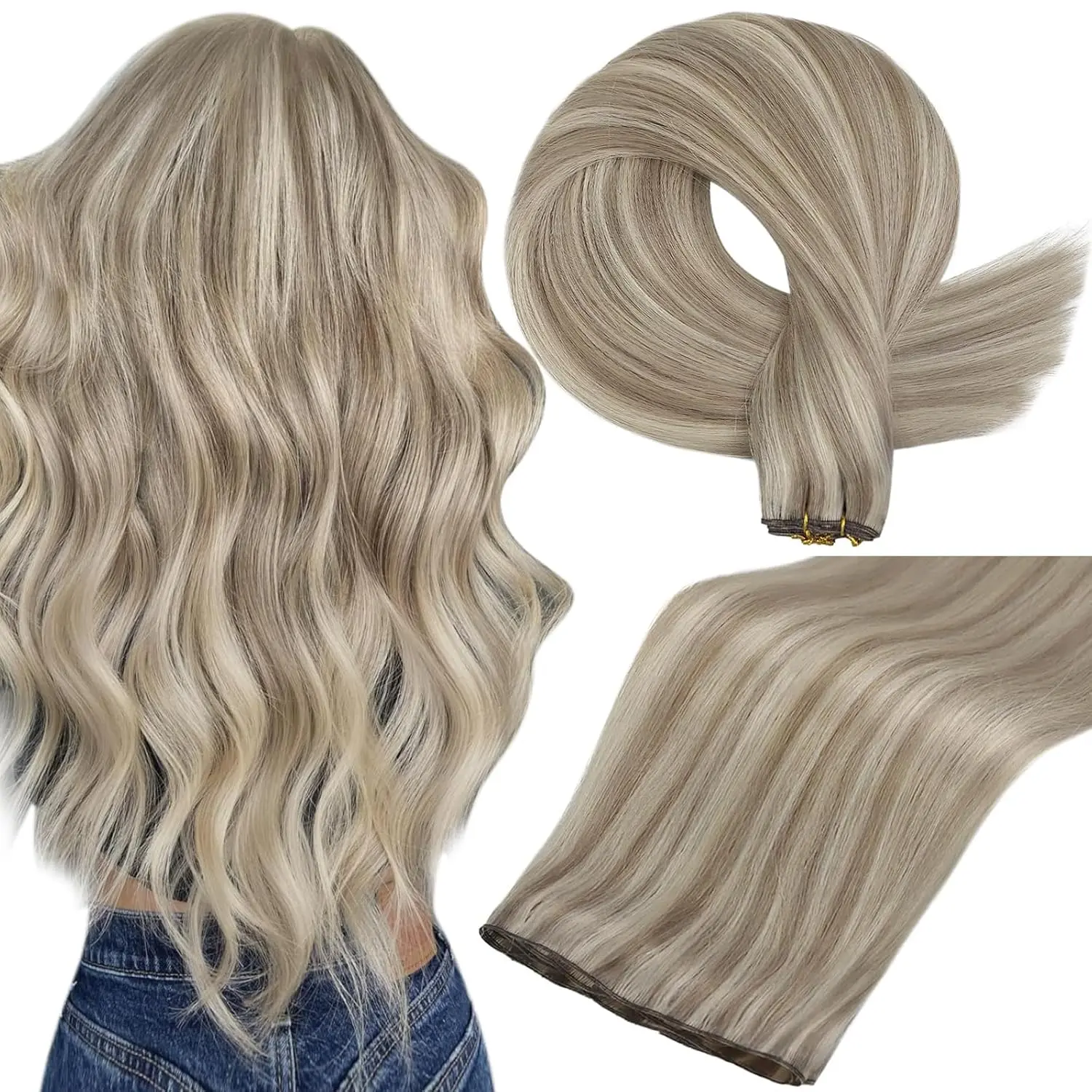 Full Shine Genius Weft Hair Extensions Natural Straight Real Human Hair 50G-60G Tied Double Weft Extensions Remy Hair Weft Extensions For Women Sew In Hair Extensions #sohochic #TikTokShopBackToSchool