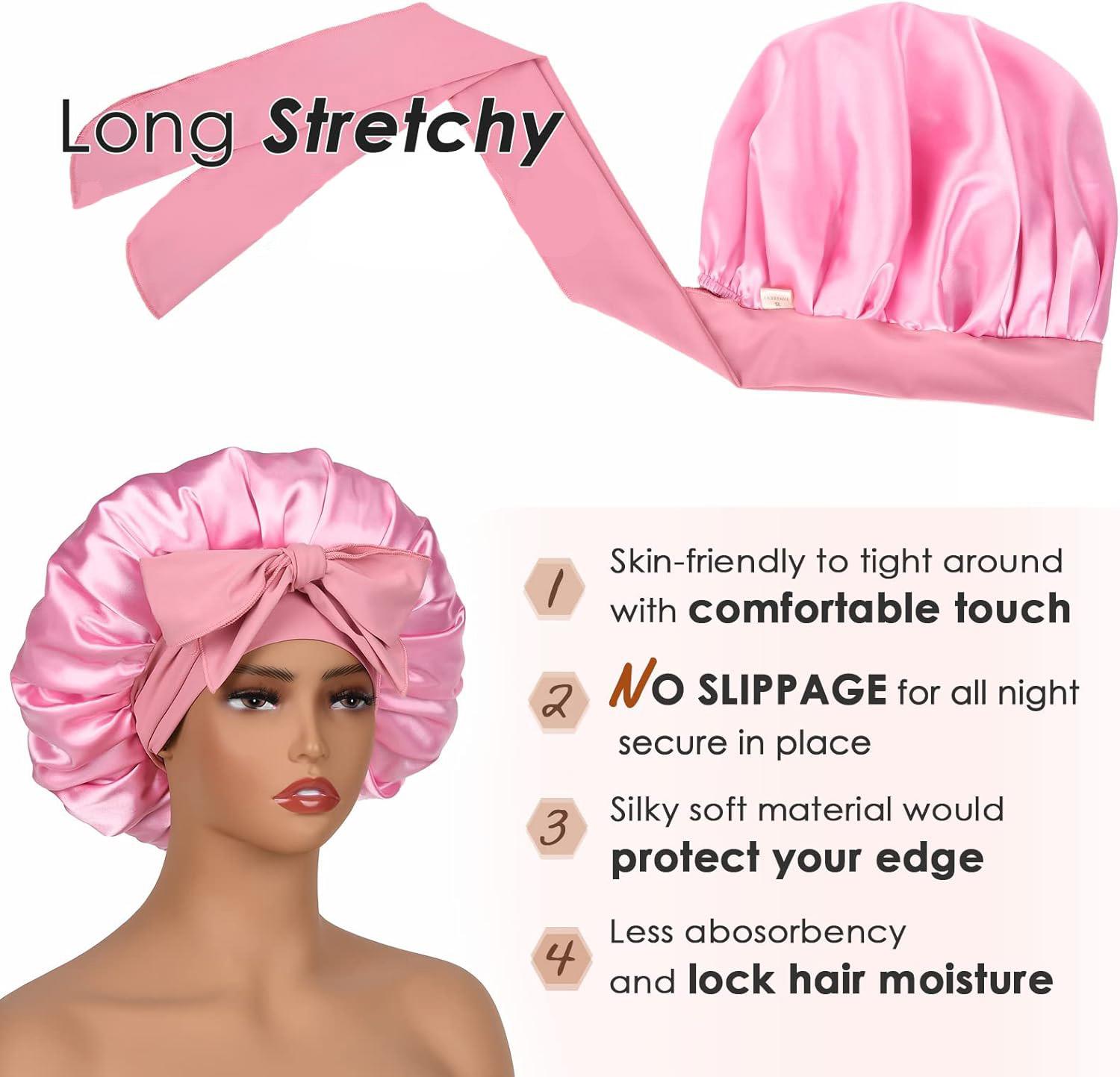 Satin Bonnets Night Sleeping Cap Large Elastic Wide Soft Band Colorful Silk Hat for Curly Hair Care Beauty Makeup for Women