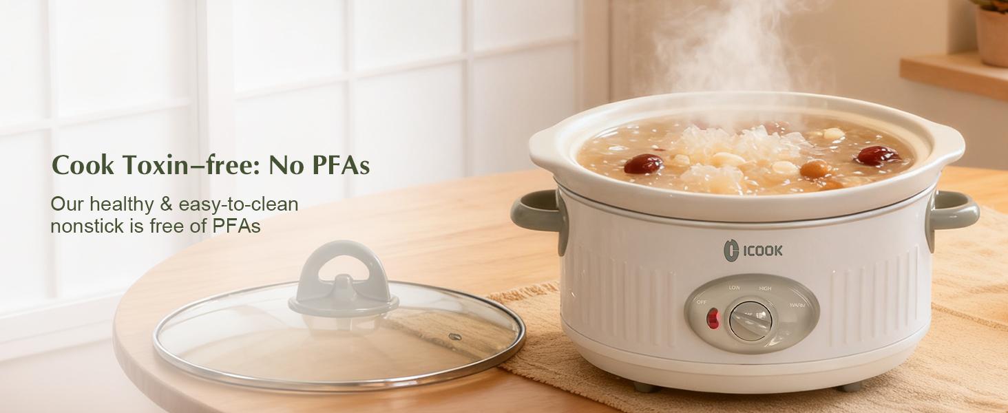 3.5 Quart Slow Cooker with 3 Heat Settings Non-Stick Ceramic Pot Tempered Glass Lid Dishwasher Safe Ivory White for Entrees Soups Stews Ricecooker Pressurecooker