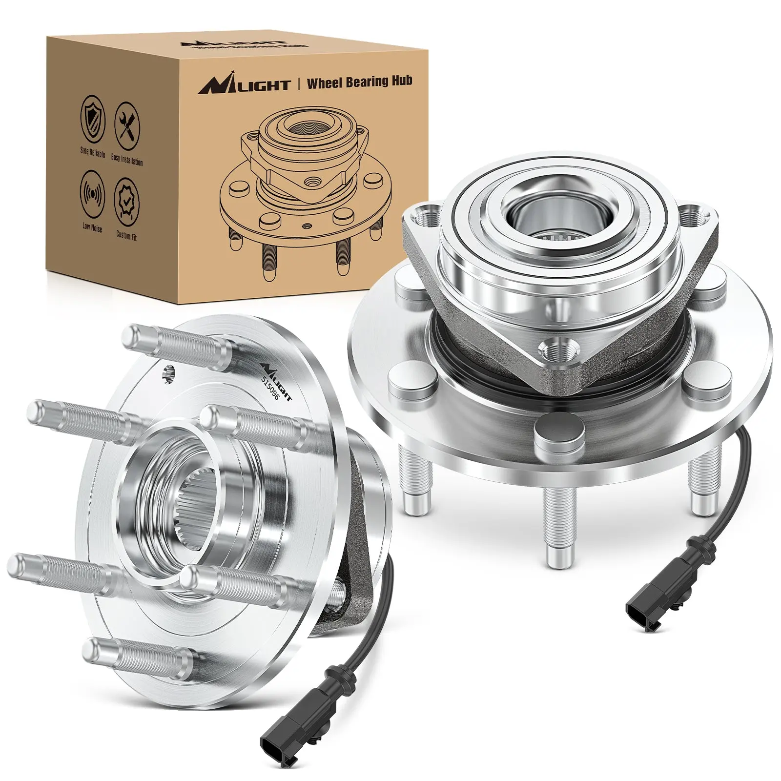 Nilight Front Wheel Bearing and Hub Assembly Set - Alloy Steel, 6-Lug, High-Temp Forge, Pre-Greased, 3-Hole Flange, Sensor-Included Auto Parts Replacement for Chevy/GMC/Cadillac 1500 Models (2007-2013), OEM 515096
