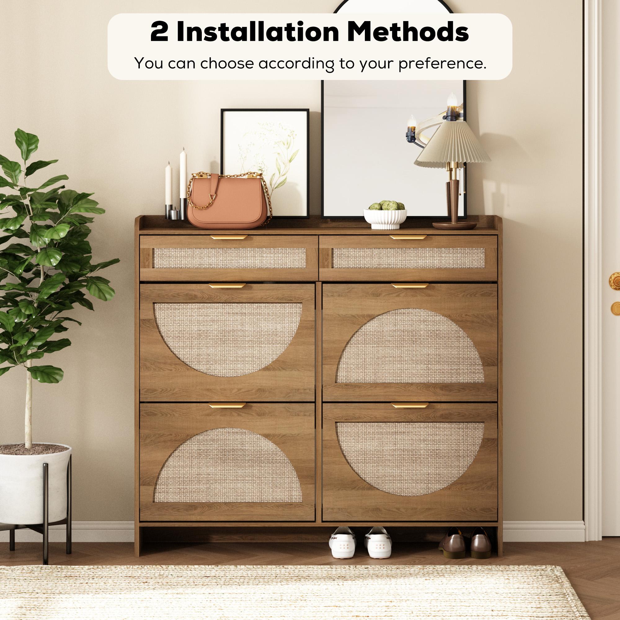 PieDle Furniture Boho-Chic Rattan Shoe Storage with Drawers for Home Entries PieDle Furniture Boho-Chic Rattan Shoe Storage with Drawers for Home Entries