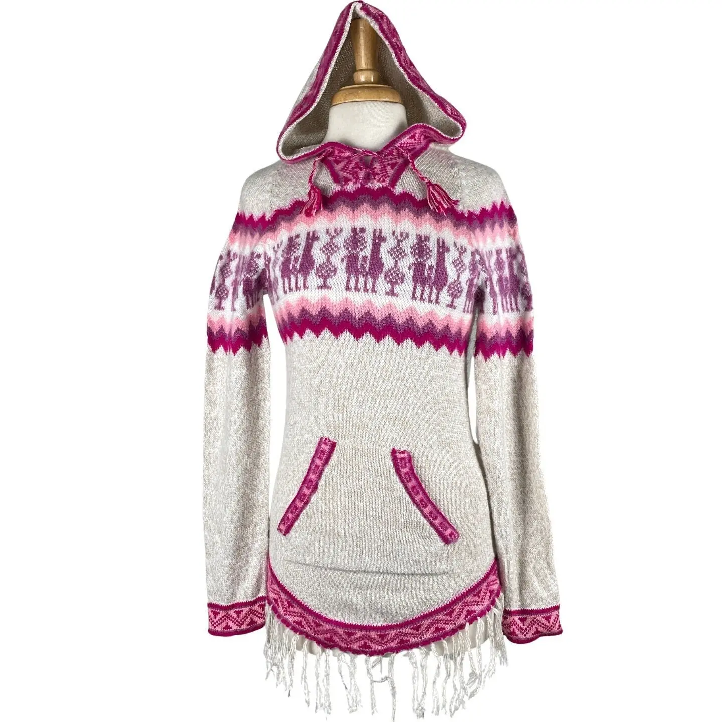Women's Soft Fitted Hooded Alpaca Wool Sweatshirt - Comfy Lightweight Blush Pink, Zipper-Accented Knit Top, Sweatshirts, Cardigan, Knitwear, Comfortable