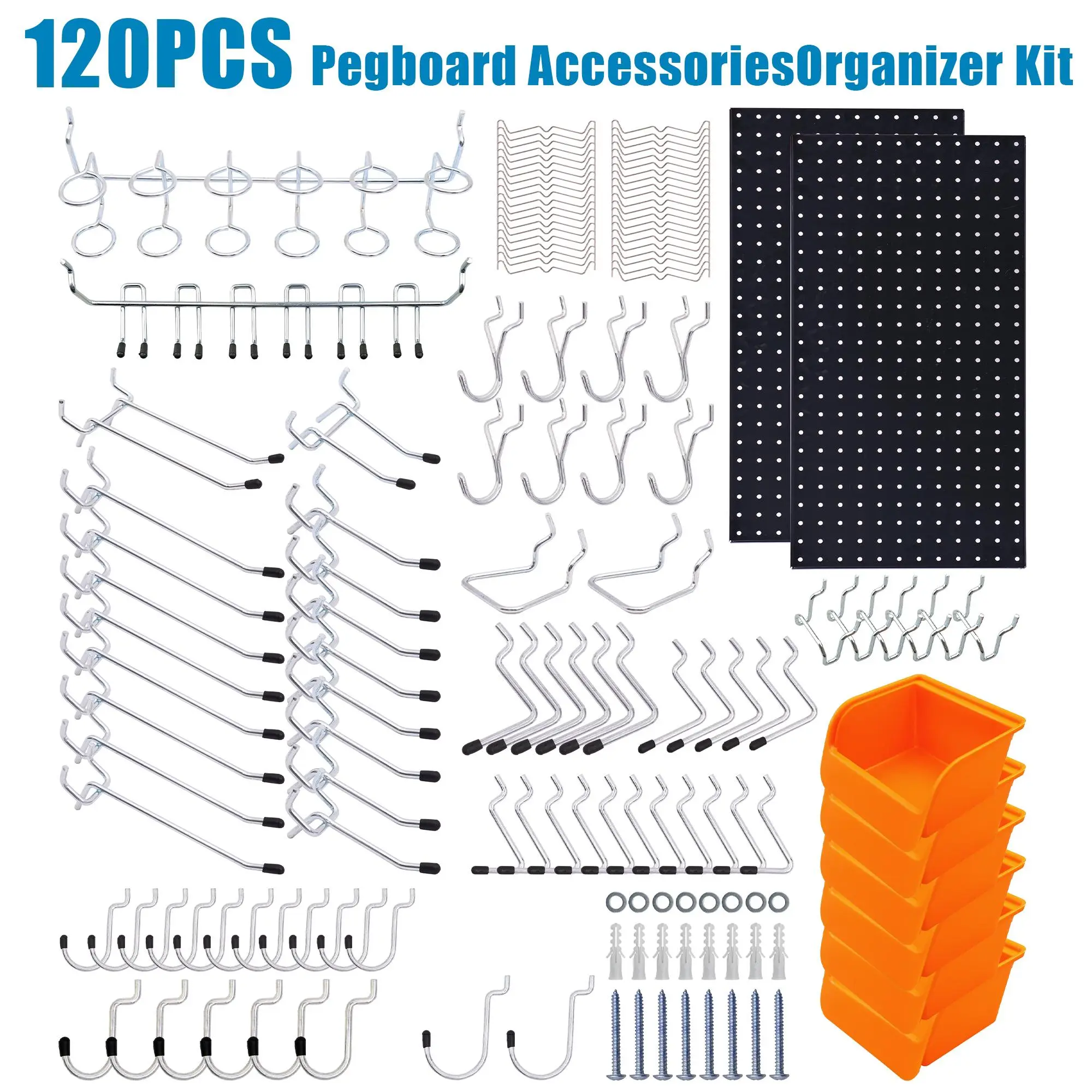 278/120/108PCS Pegboard Organizer Kits: Metal Panels, Bins & 1/8-1/4 Inch Hooks | Wall Storage for Garage, Workbench, Shed Tools