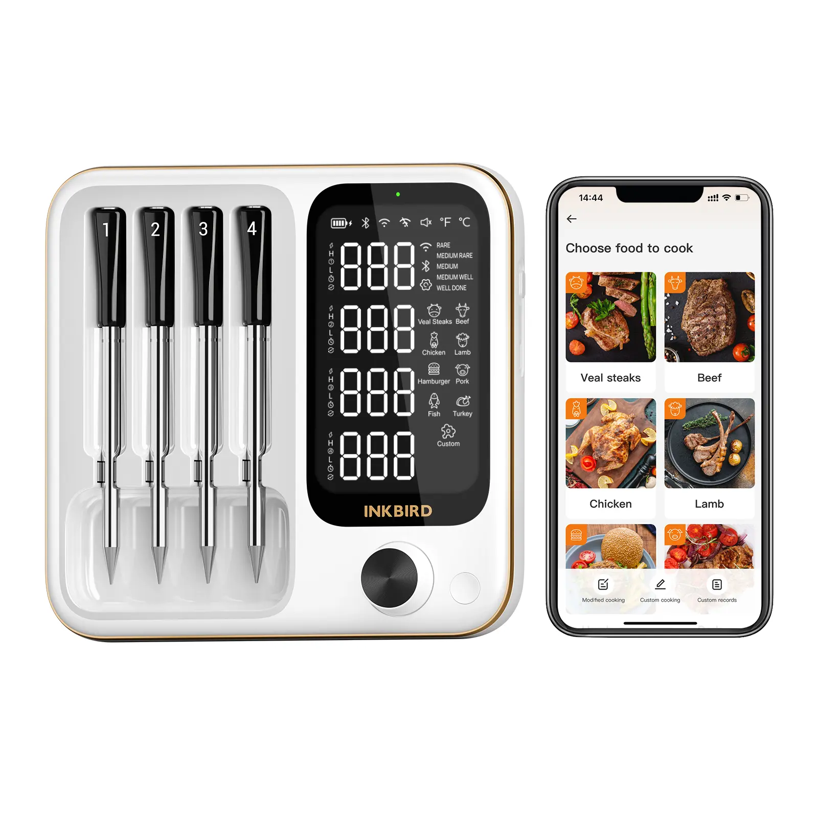 INKBIRD Wireless WiFi Bluetooth Meat Thermometer, Kitchen Gadgets with 4 Probes, Waterproof LCD Thermometer with App Presets for BBQ & Oven,Grill,Kitchenware,restockcampingess,home essentials