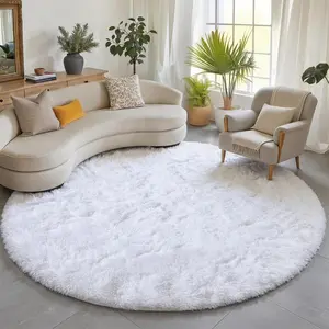 JAKOLIVE Ivory White Round Fluffy Rug for Woman Bedroom Shaggy Circle Area Rugs for Room Living Room Cute Fuzzy Carpet for Dorm Playroom Rug Upgrade Non-Slip Soft Plush Carpets for Sister’s Birthday Party Home Room Decor Aesthetic