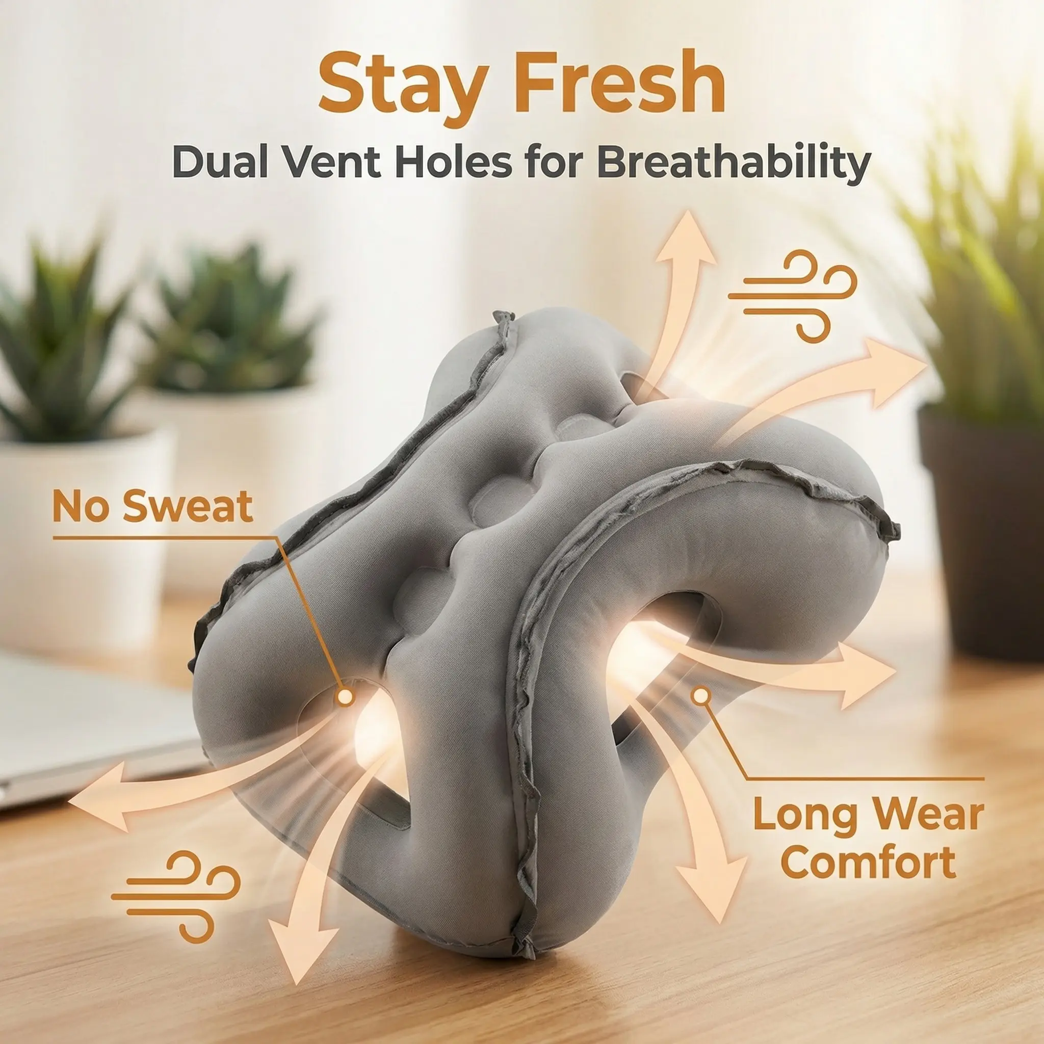 GZXIHTZ Ergonomic Inflatable Travel Neck Pillow - Easy to Inflate/Deflate, Compact, Portable Travel & Airplane Accessories - Neck Soreness Relief for Long Flights, Office Use - Includes Eye Mask, Earplugs, Drawstring Bag - Grey, Travel Accessories