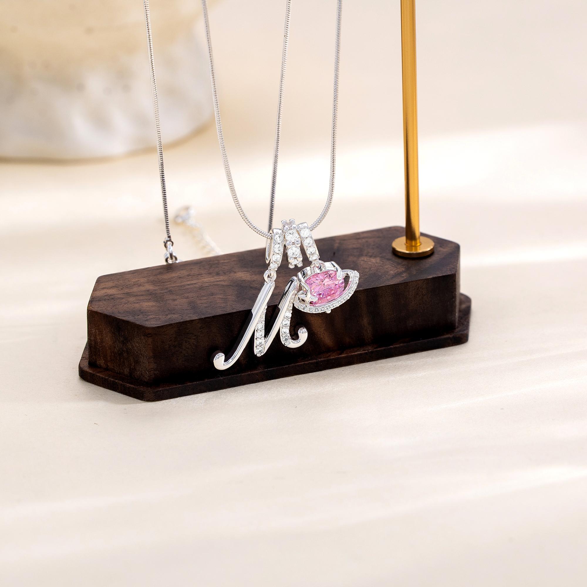 Tewiky 925 Silver 3-Layering Initial A-Z LetterPendant Necklaces for Women Snake Chain Choker Pink Heart Zircon Adjustable Length Necklace Jewelry For Valentine's Day gifts
