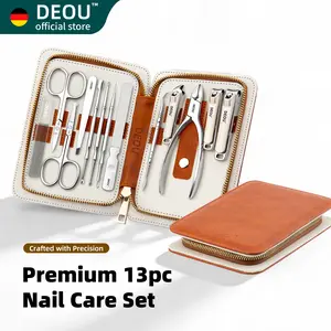 DEOU Professional 13-in-1 Manicure & Pedicure Set – Premium Stainless Steel Grooming Tools with Luxury Leather Case for Men & Women