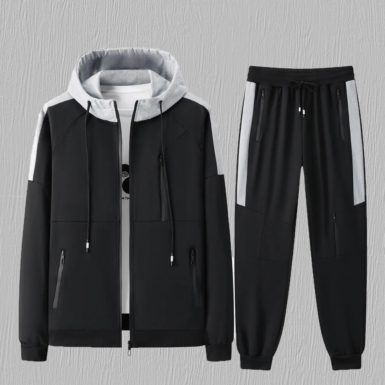 Men's Athletic Tracksuit Set, 2-Piece Sweatsuit Outfit with a Patchwork Zip-Up Cardigan Jacket and Jogger Pants, Athletic Fashion Activewear, Sports Clothing Set