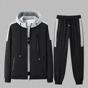 Men's Tracksuit Set with Zippered Patchwork Cardigan and Jogger Pants