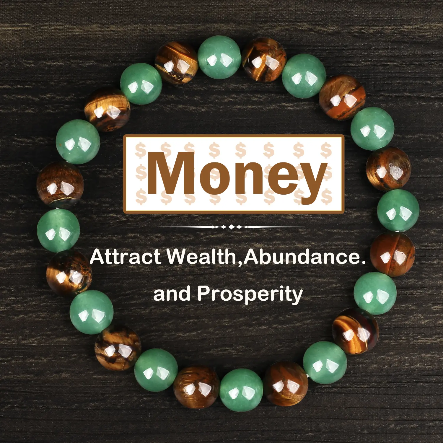 Veliora Gift 1pc Money Attraction Bracelet aesthetic with Green Aventurine & Tiger Eye beaded jewelry protection bracelet encouragement gift fashion artificial bracelet of the day Colorblock Beaded Crystal Bracelet handmade Christmas Gift