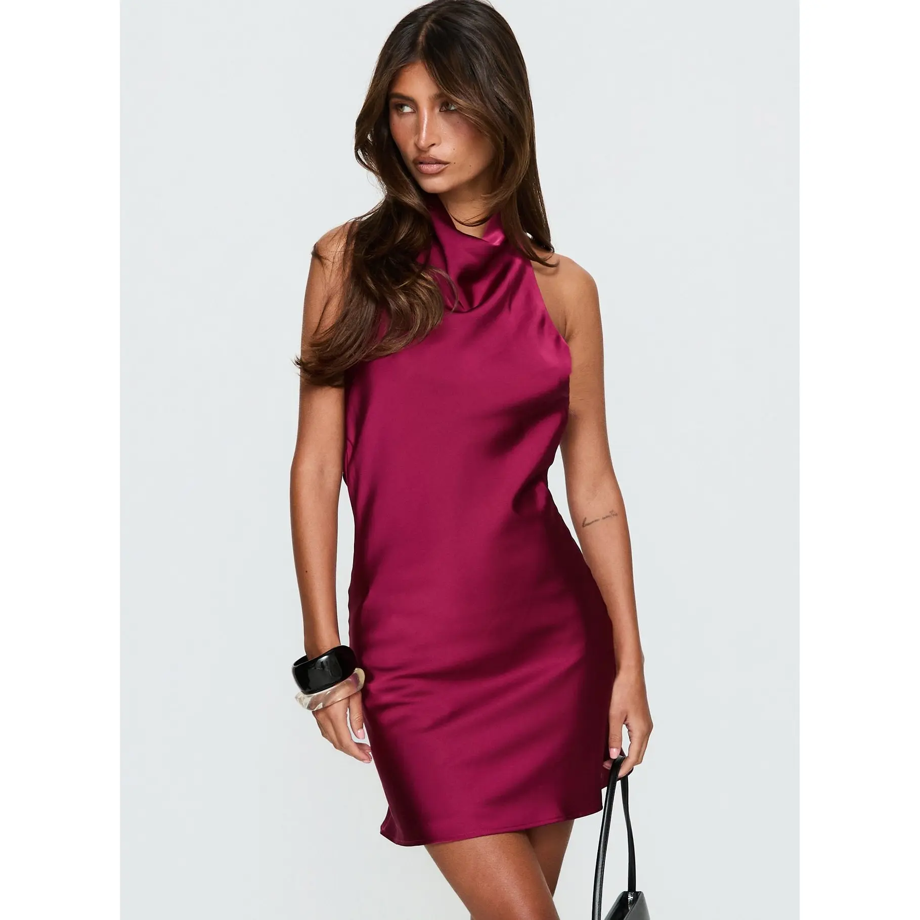 A-list Halter Cowl Neck Mini Dress Plum