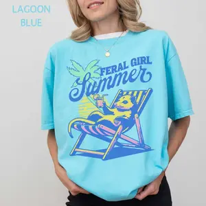 Feral Girl Summer Opossum Comfort Colors Tee, Retro Graphic Beach T-Shirt