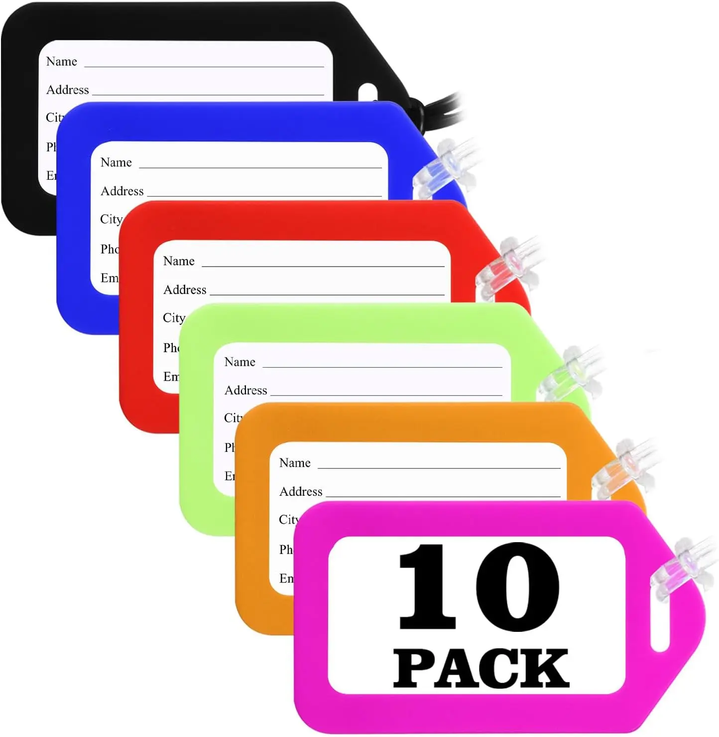 10-Pack Lightweight Synthetic Bright Luggage Tags, Essential Suitcase Bag Tags for Kids, Must-Have Travel Accessories (Colorful)