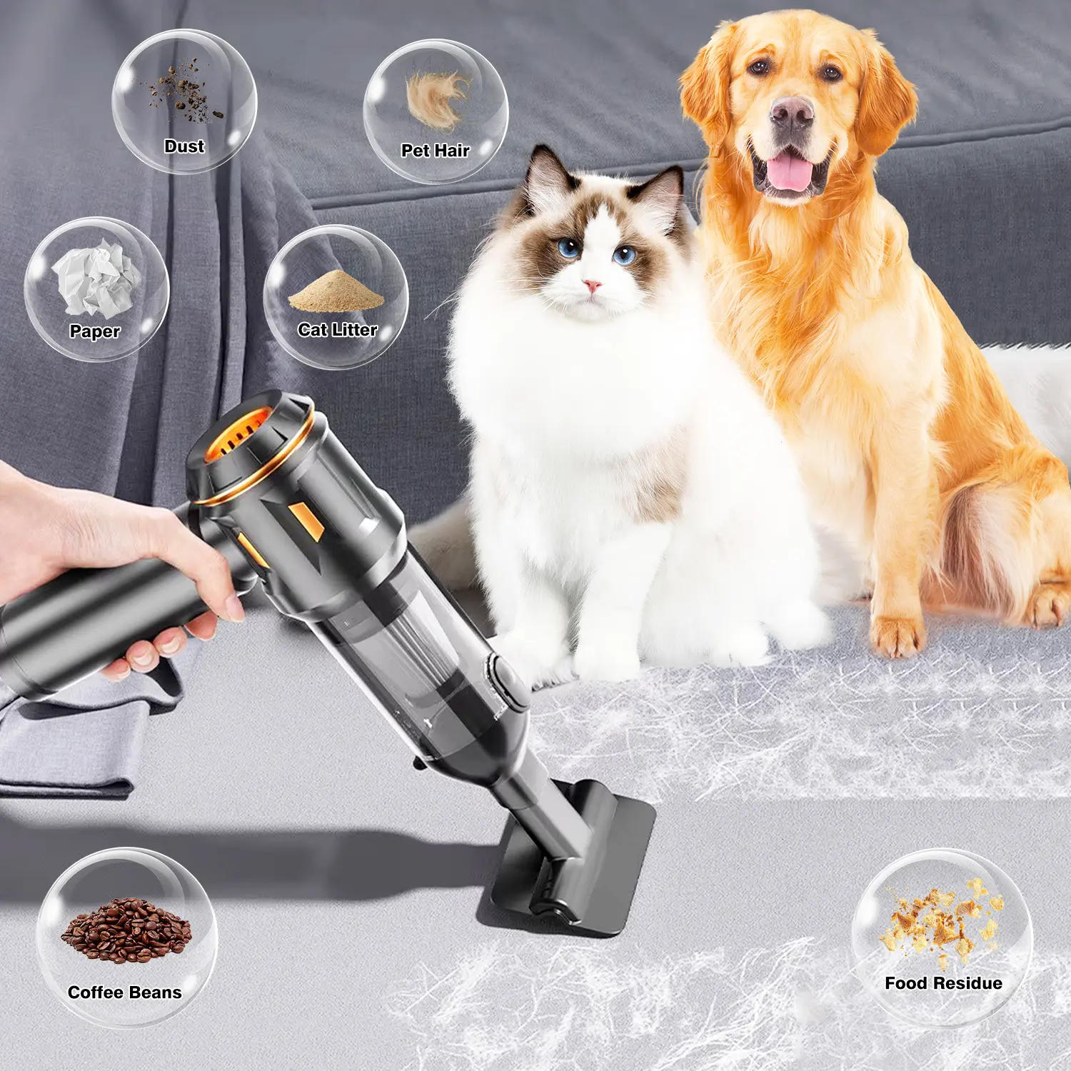 Car Vacuum Cleaner, 4 in 1 Portable Vacuum Cleaner & Air Duster, 16000Pa Brushless Motor Handheld Vacuum Cordless with 6000mAh Battery, LED Light, Multi-Nozzles for Car, Home, Office, Keyboards