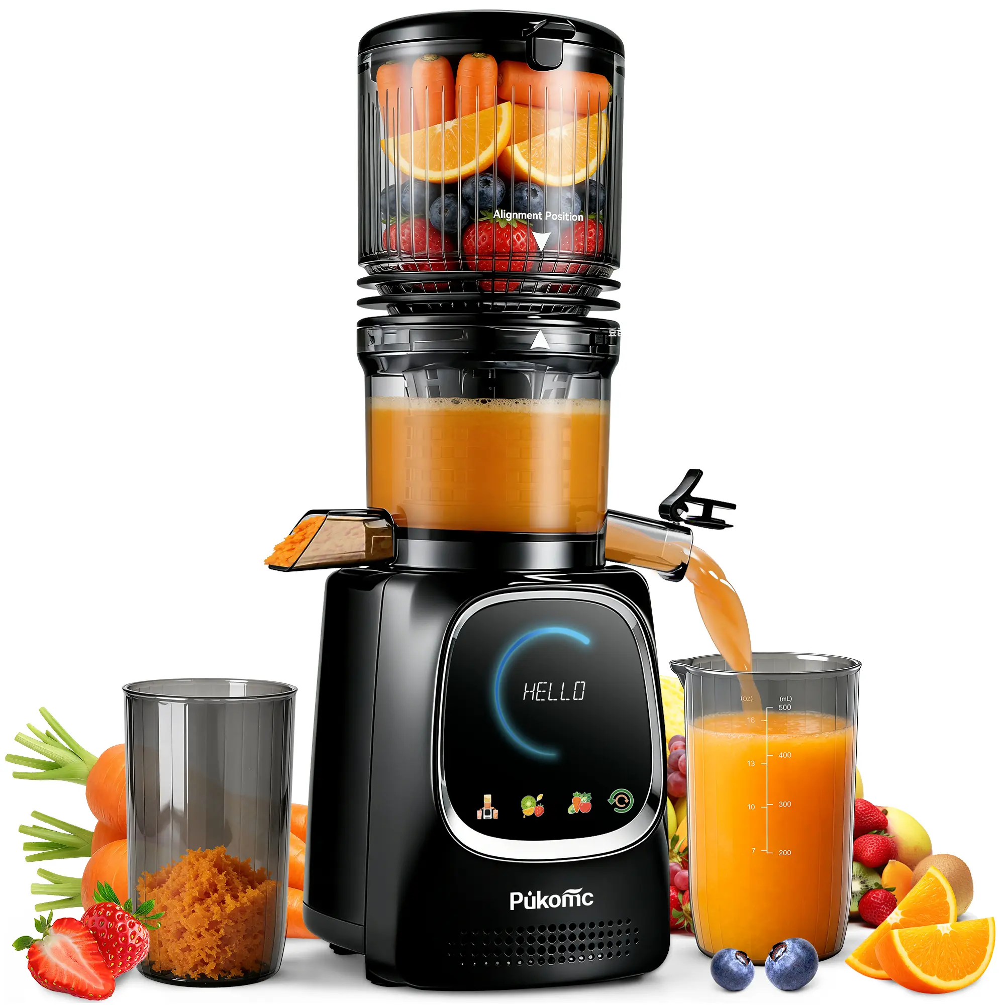 SUSTEAS 5.3" Extra-Large Cold Pressing Fruit Juice Extractor, High Efficiency Kitchen Juicer with 5.3" Extra-Large Feed Chute, Whole Fruit & Green Compatible, No Cutting Required, High Nutrient Retention, Maximum Juice Yield