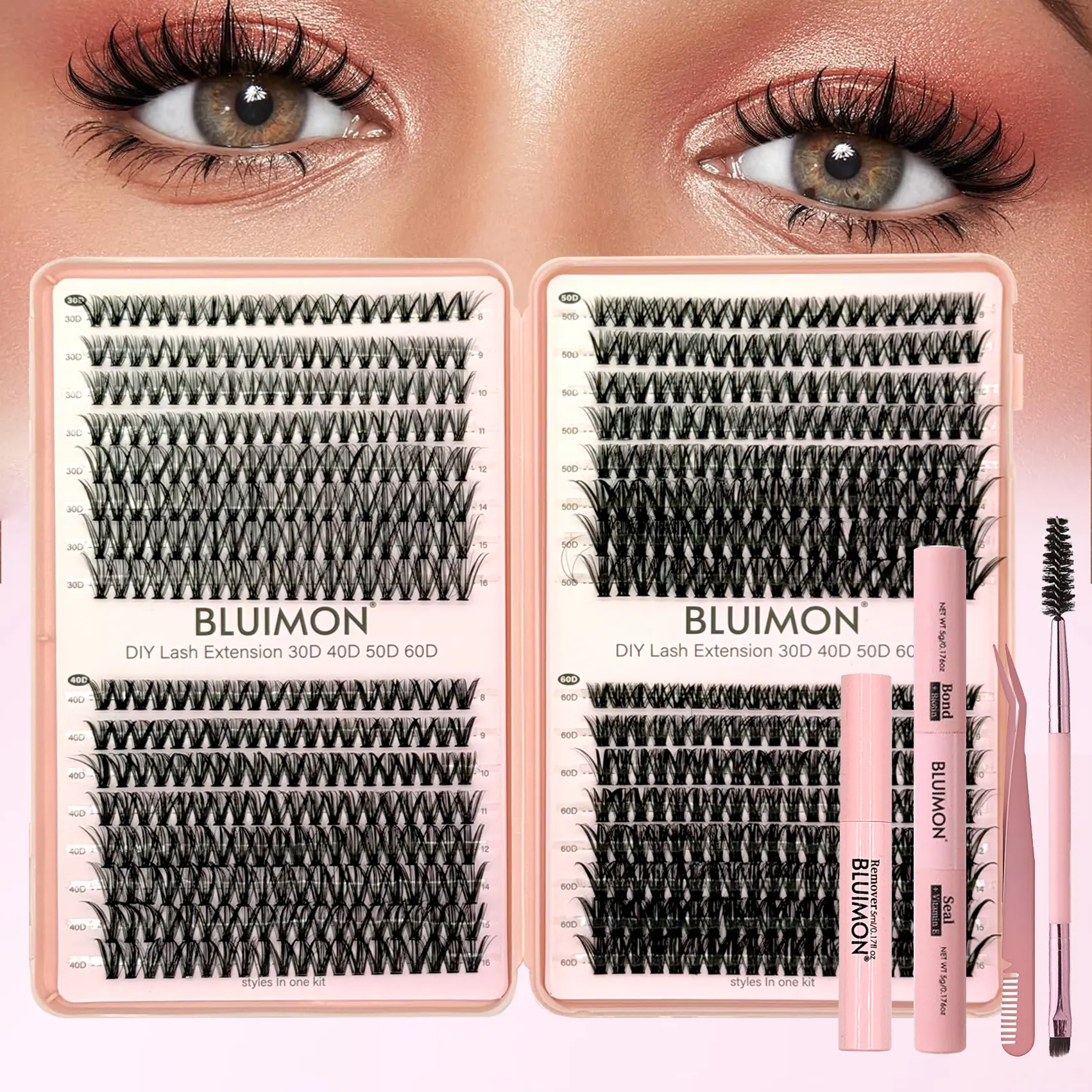 4 Styles Lash Clusters Kit,640 Pcs 1 Set Mixed Length Individval Eyelash Extensions Kit,Self Grafting False Eyelashes with Tweezers&Glue&Remover,Prefessional Eye Makeup Accessories for Women  Natural Look Short Cat Eye Eyelashes Set