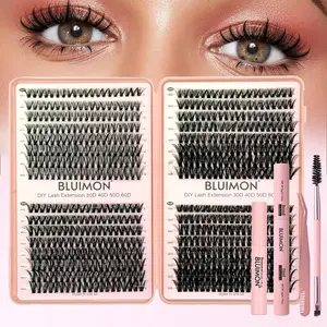 4 Styles Lash Clusters Kit,640 Pcs 1 Set Mixed Length Individval Eyelash Extensions Kit,Self Grafting False Eyelashes with Tweezers&Glue&Remover,Prefessional Eye Makeup Accessories for Women  Natural Look Short Cat Eye Eyelashes Set