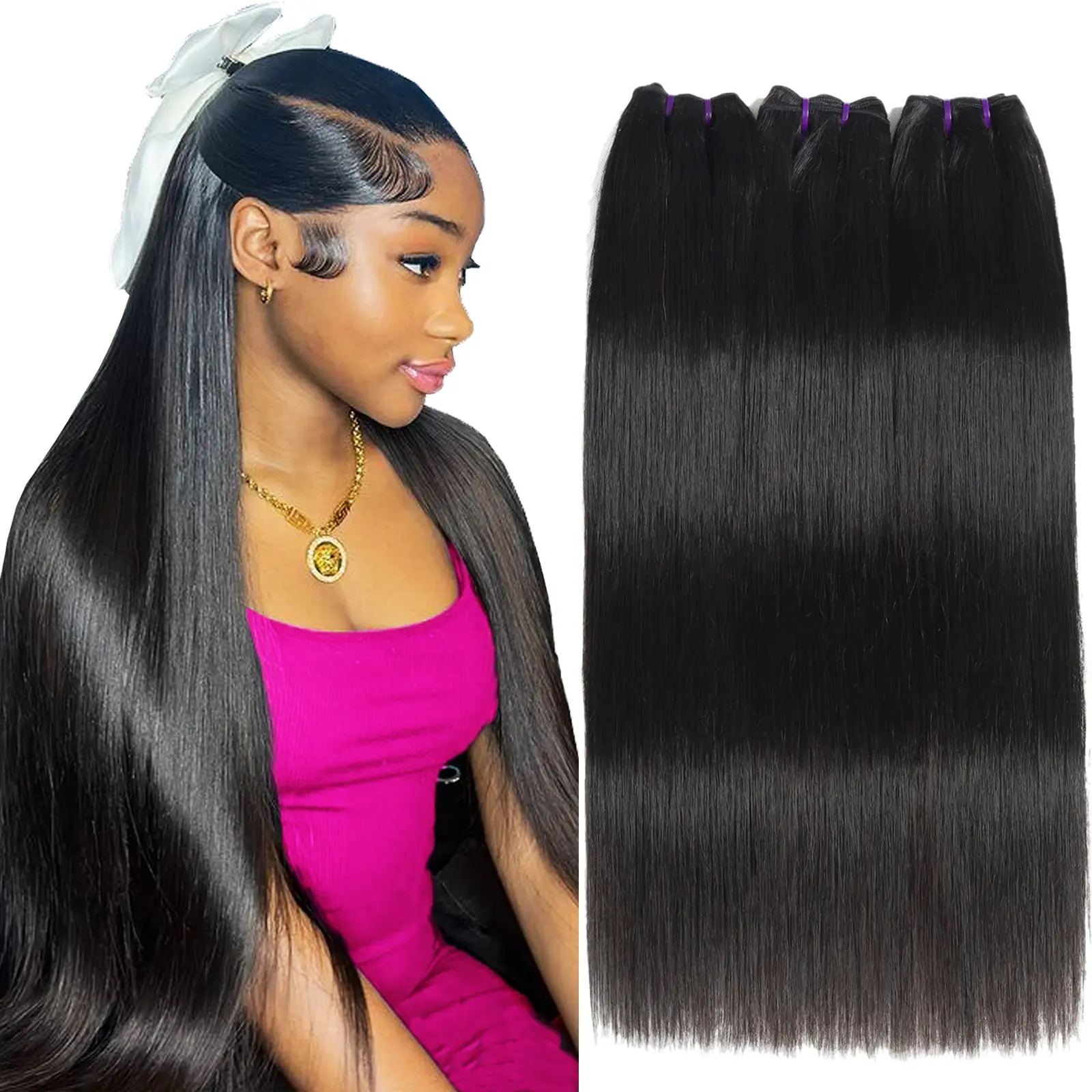 Beauty Queen Brazilian Virgin Bundles Human Hair 14 - 30 inch Unprocessed Thick Remy Hair Weave Bundles 16A Body Wave Straight Water Wave Loose Wave Natural Color Sew in/ Quick Weave for Women