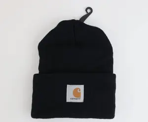 Deadstock Vintage Y2K Carhartt Spell Out Winter Beanie Hat Cap Black Knit