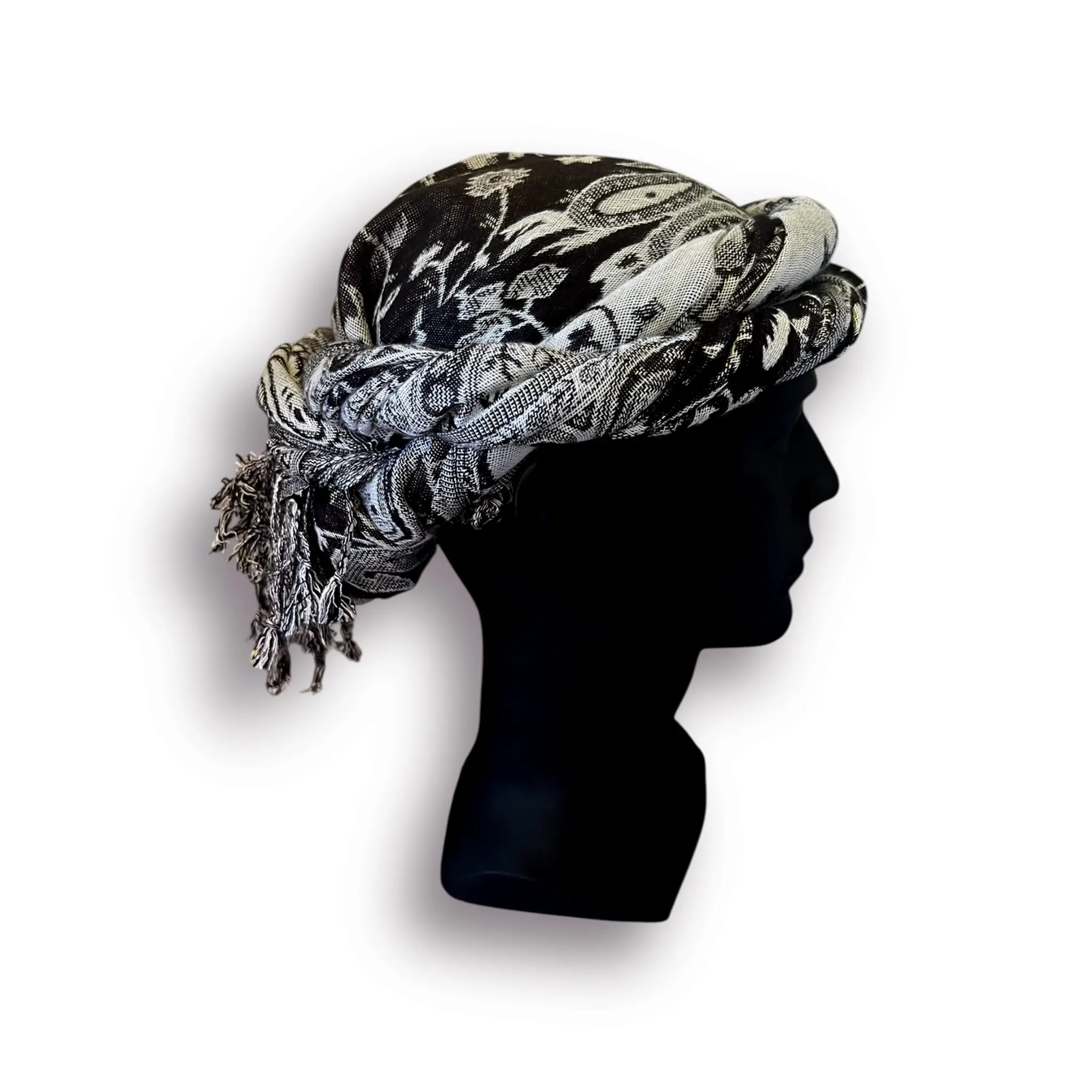 Black and White Small Paisley Head Wrap Turban