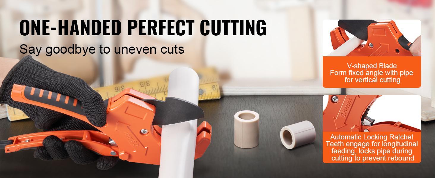 VEVOR PVC Pipe Cutter, 0-2-1/2" O.D. Ratcheting PVC Pipe Cutter, Heavy Duty Tube Cutting Tool with Spare SK5 Blade for PVC, CPVC, PP-R, PEX, PE, Rubber Hoses
