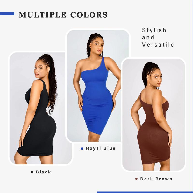 FeelinGirl Eco-friendly High Elastic Bodycon Dress One Shoulder Body Shaping Skirt Sexy Basic Womenswear SpringStatements