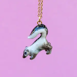 Skunk Necklace | Camp Hollow Ceramic Animal Jewelry | Porcelain Pendant
